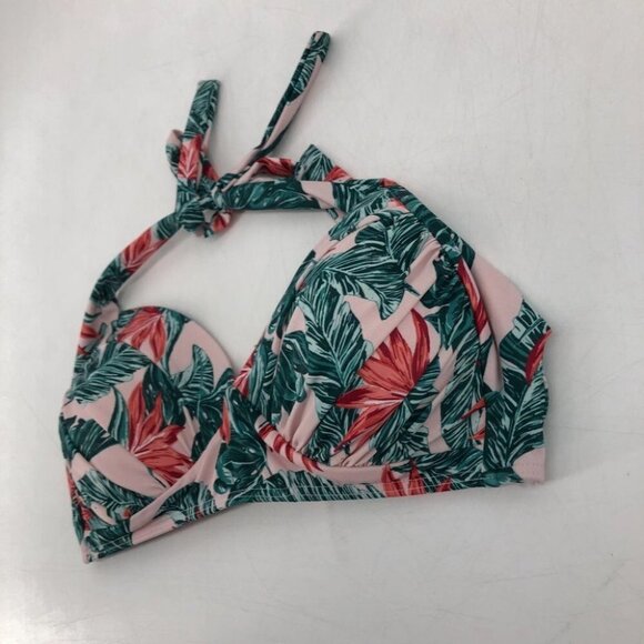 House of Fraser pink green palm floral  bikini top size 12 tie neck - Picture 5 of 16